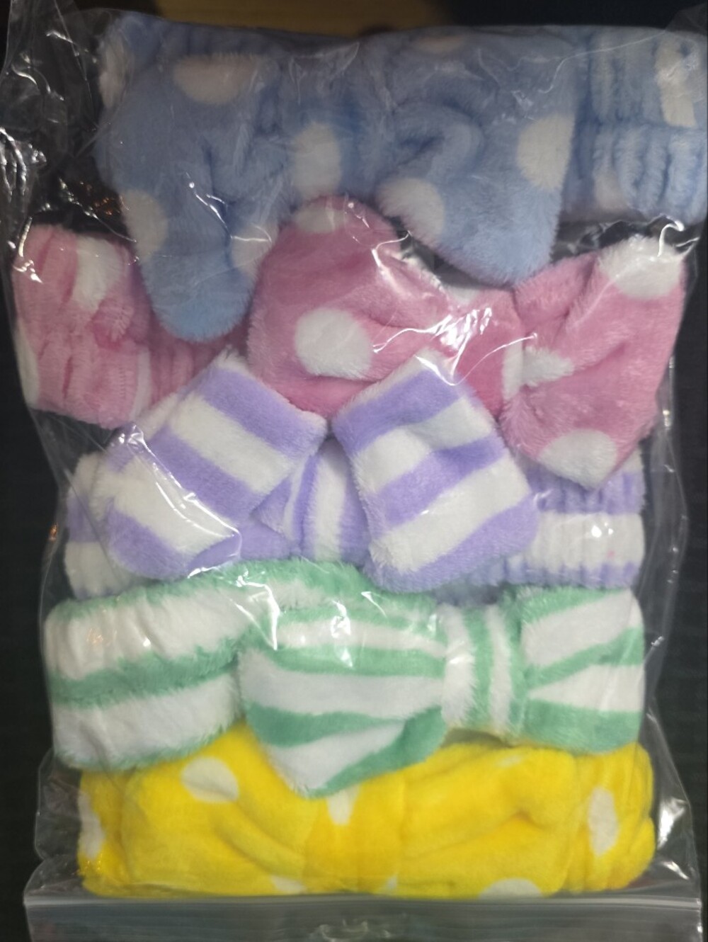 Soft Plush Bow Headband- Pastel  Green Stripes
